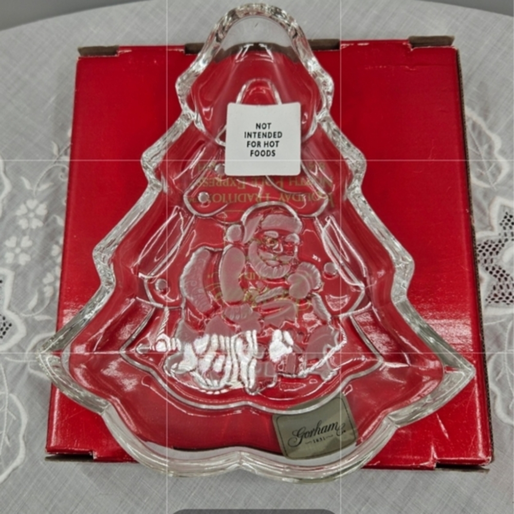 Gorham‎ Lead Crystal North Pole Express Tree Treat Dish 8.5" NIB